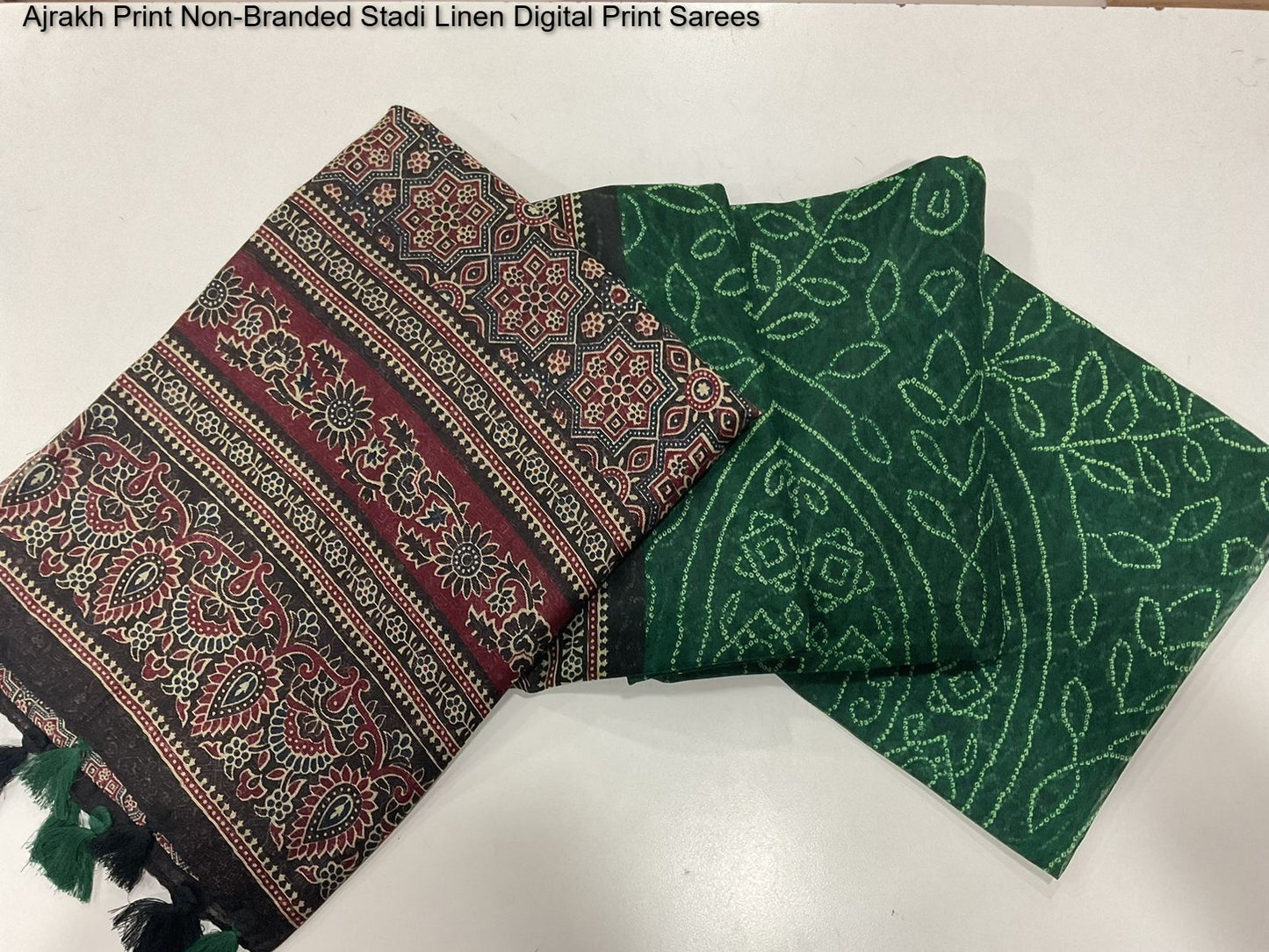 Ajrakh Print Non-Branded Stadi Linen Digital Print Sarees