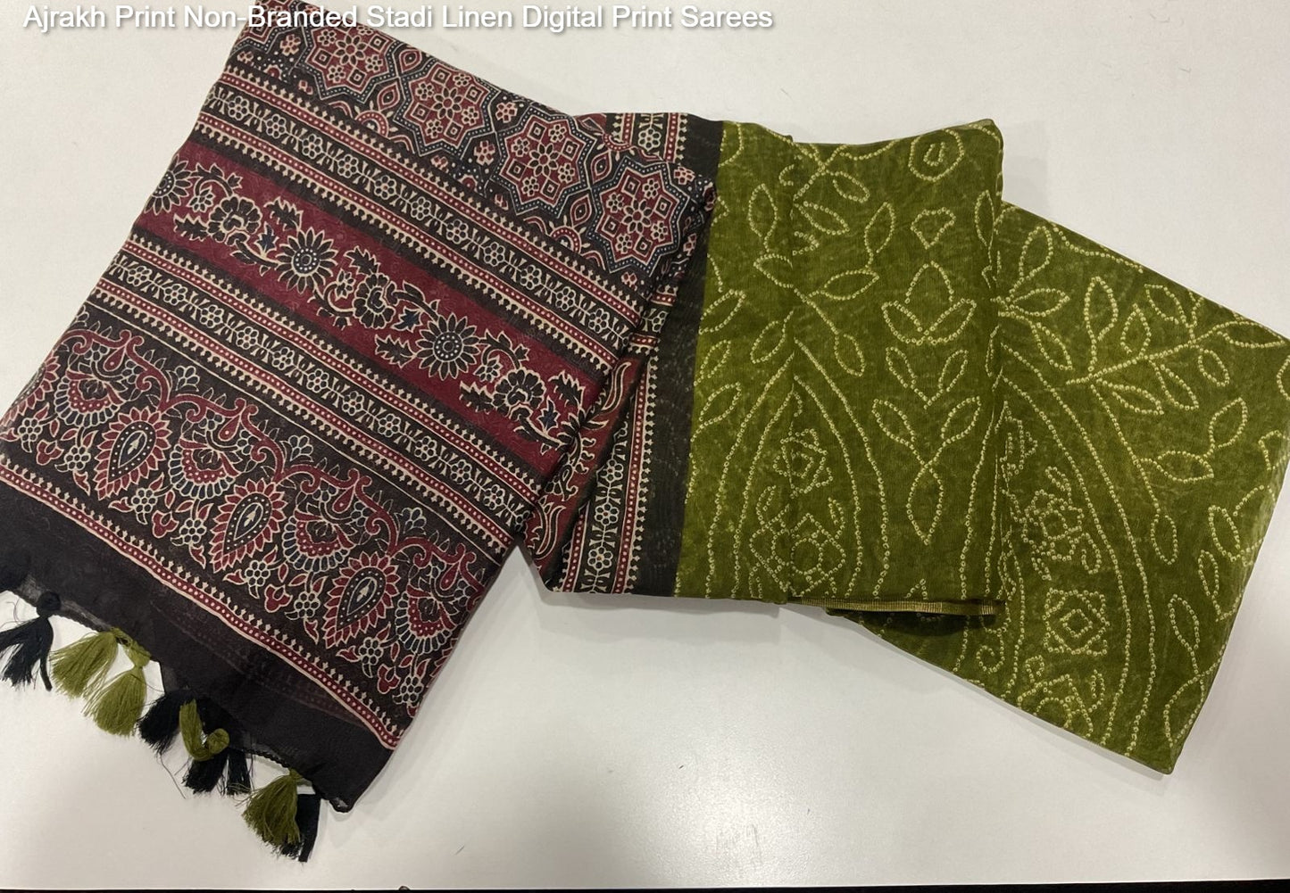 Ajrakh Print Non-Branded Stadi Linen Digital Print Sarees