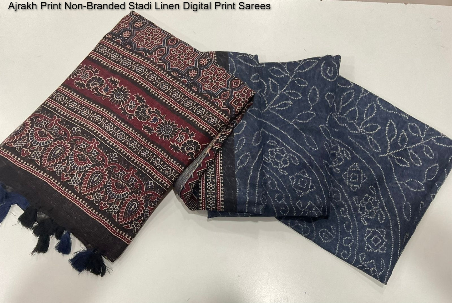 Ajrakh Print Non-Branded Stadi Linen Digital Print Sarees