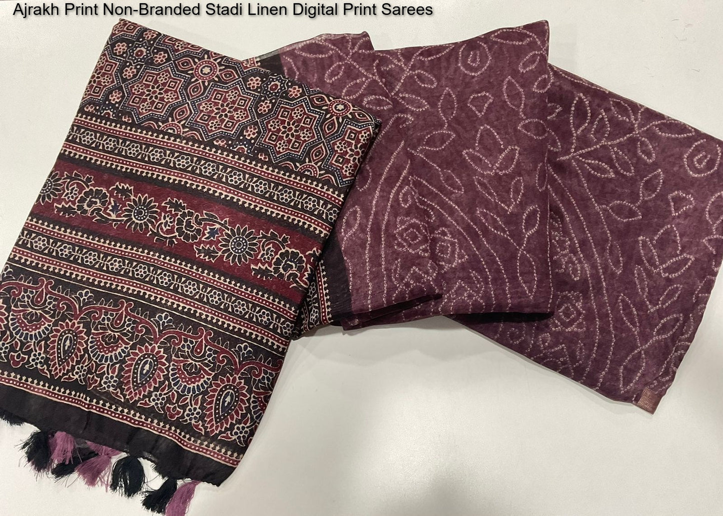 Ajrakh Print Non-Branded Stadi Linen Digital Print Sarees