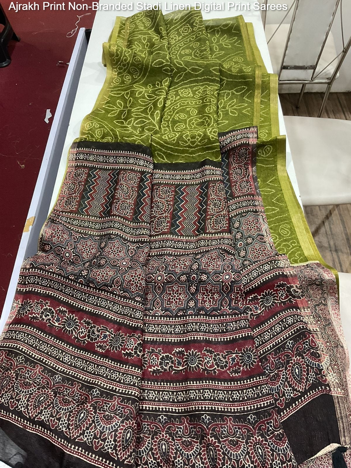 Ajrakh Print Non-Branded Stadi Linen Digital Print Sarees