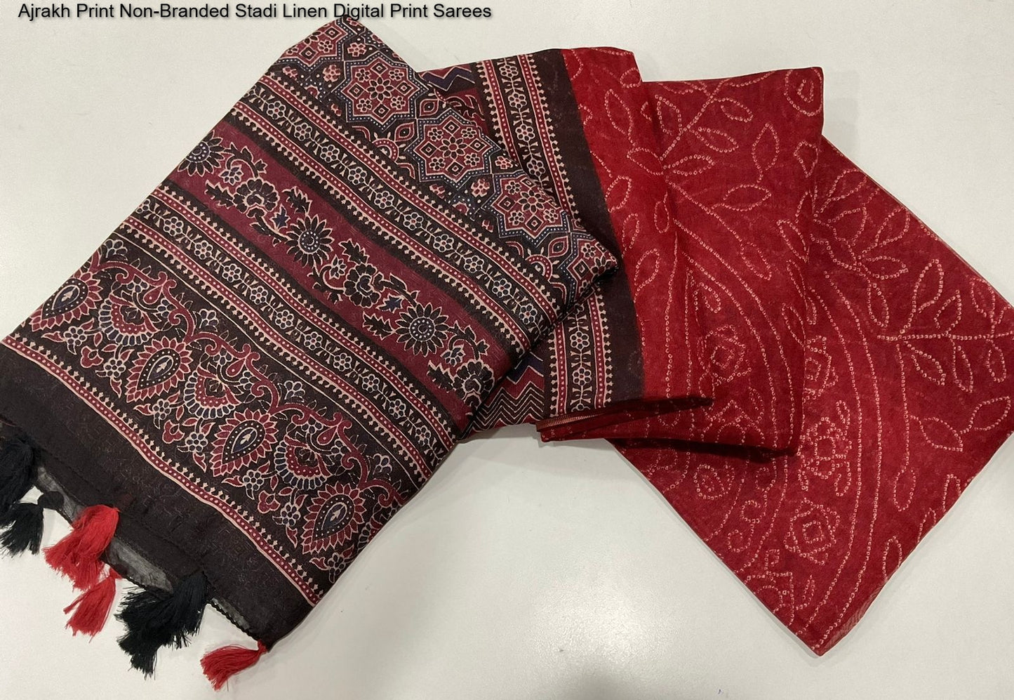 Ajrakh Print Non-Branded Stadi Linen Digital Print Sarees