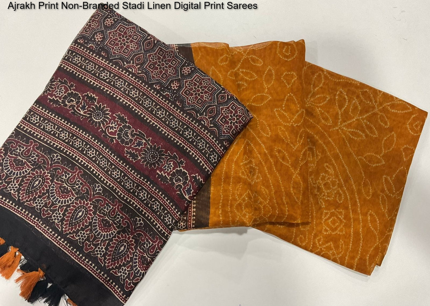 Ajrakh Print Non-Branded Stadi Linen Digital Print Sarees