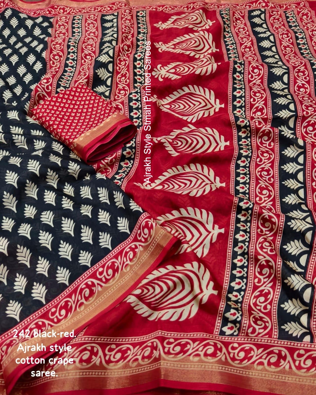 Ajrakh Style Stmah Printed Sarees