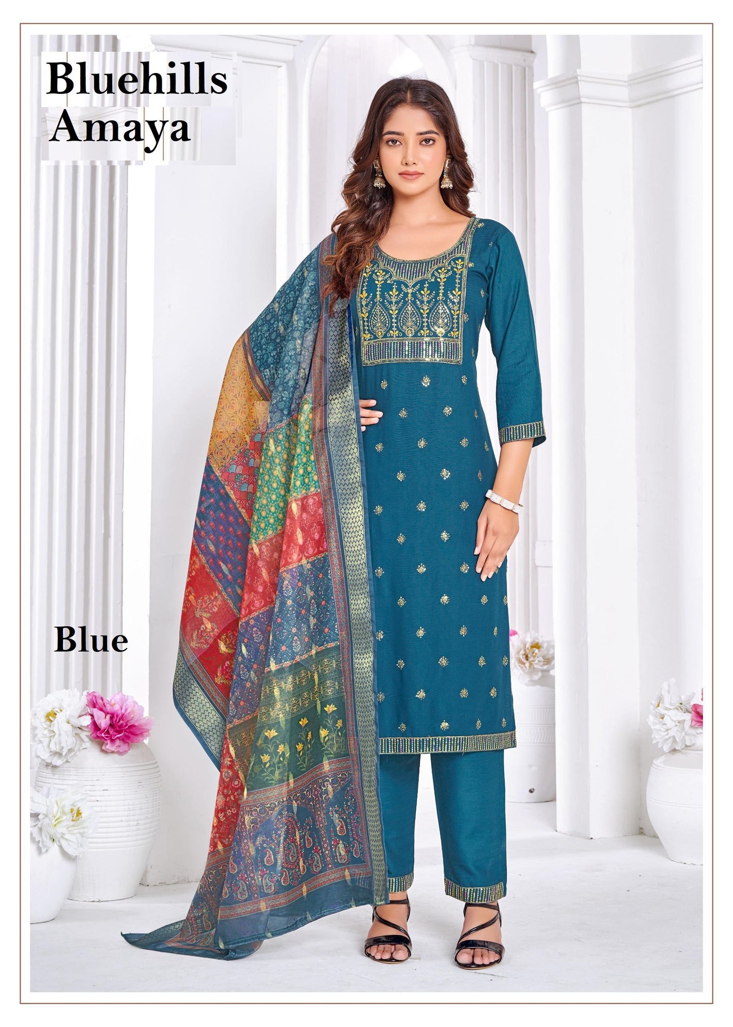 Amaya Blue Bluehills Rayon Readymade Suits