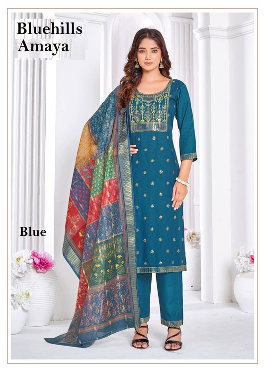 Amaya Blue Bluehills Rayon Readymade Suits
