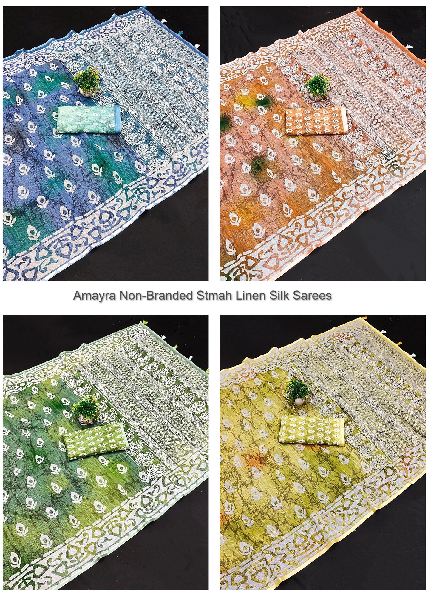 Amayra Non-Branded Stmah Linen Silk Sarees