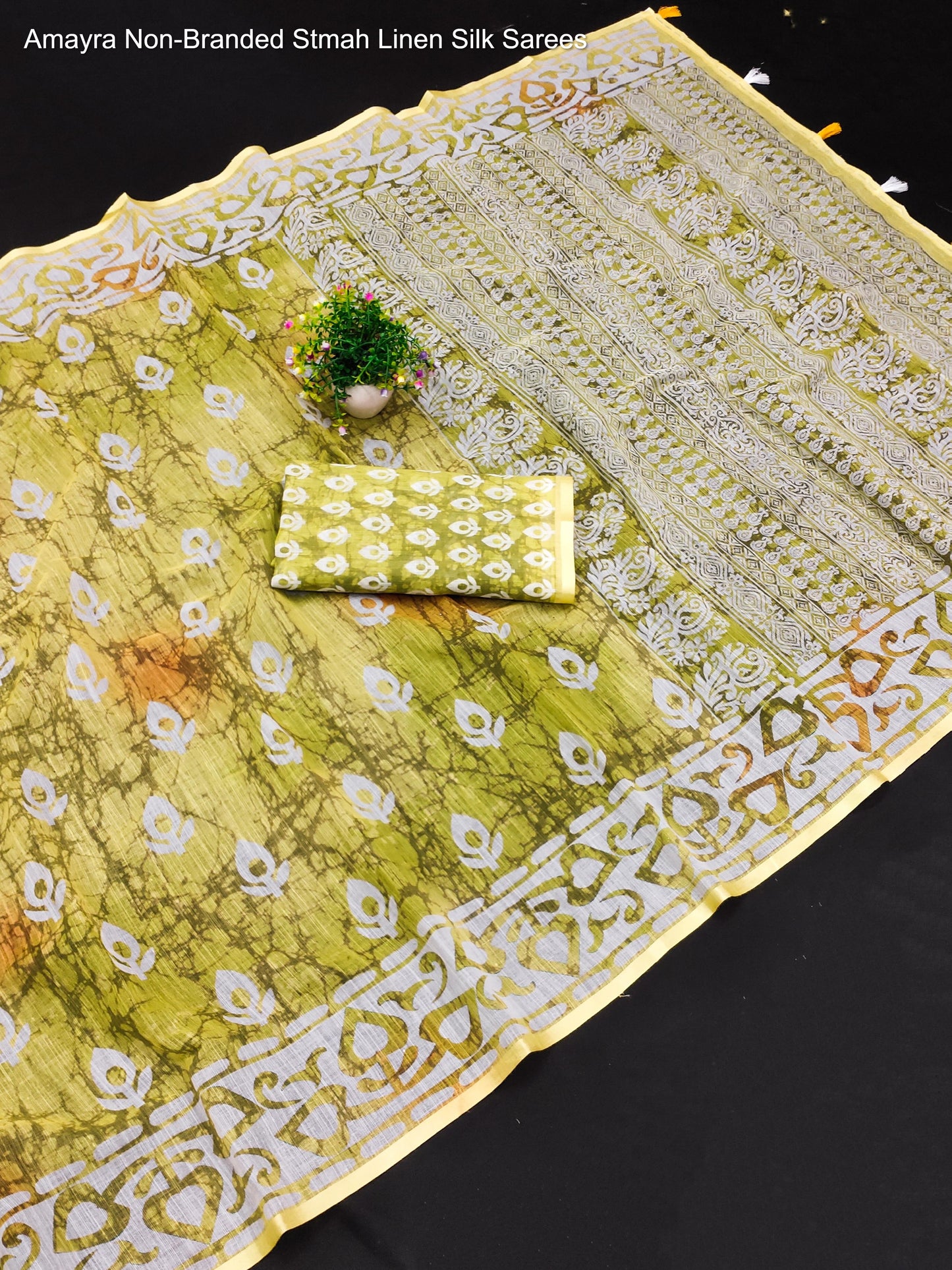 Amayra Non-Branded Stmah Linen Silk Sarees