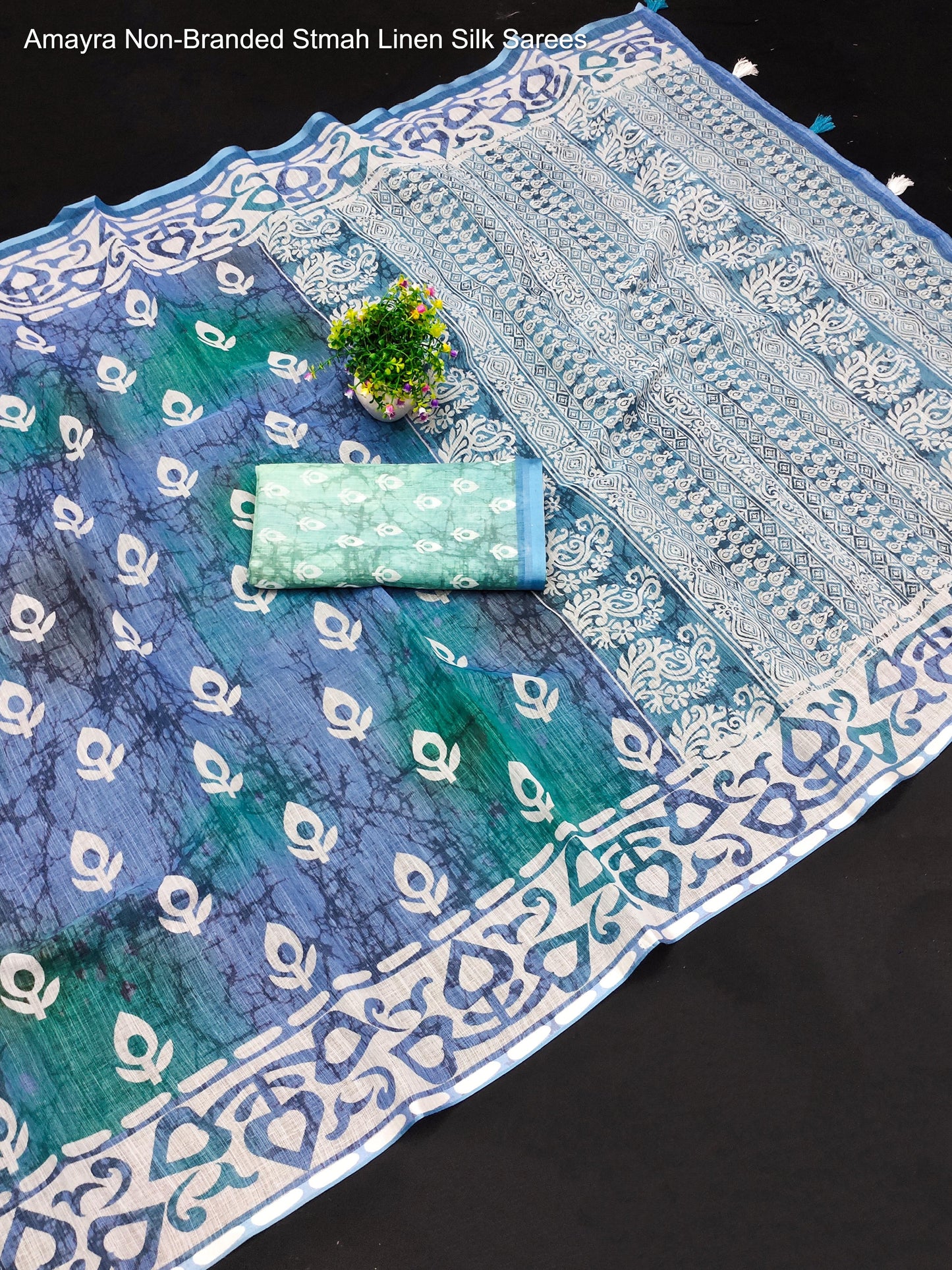 Amayra Non-Branded Stmah Linen Silk Sarees