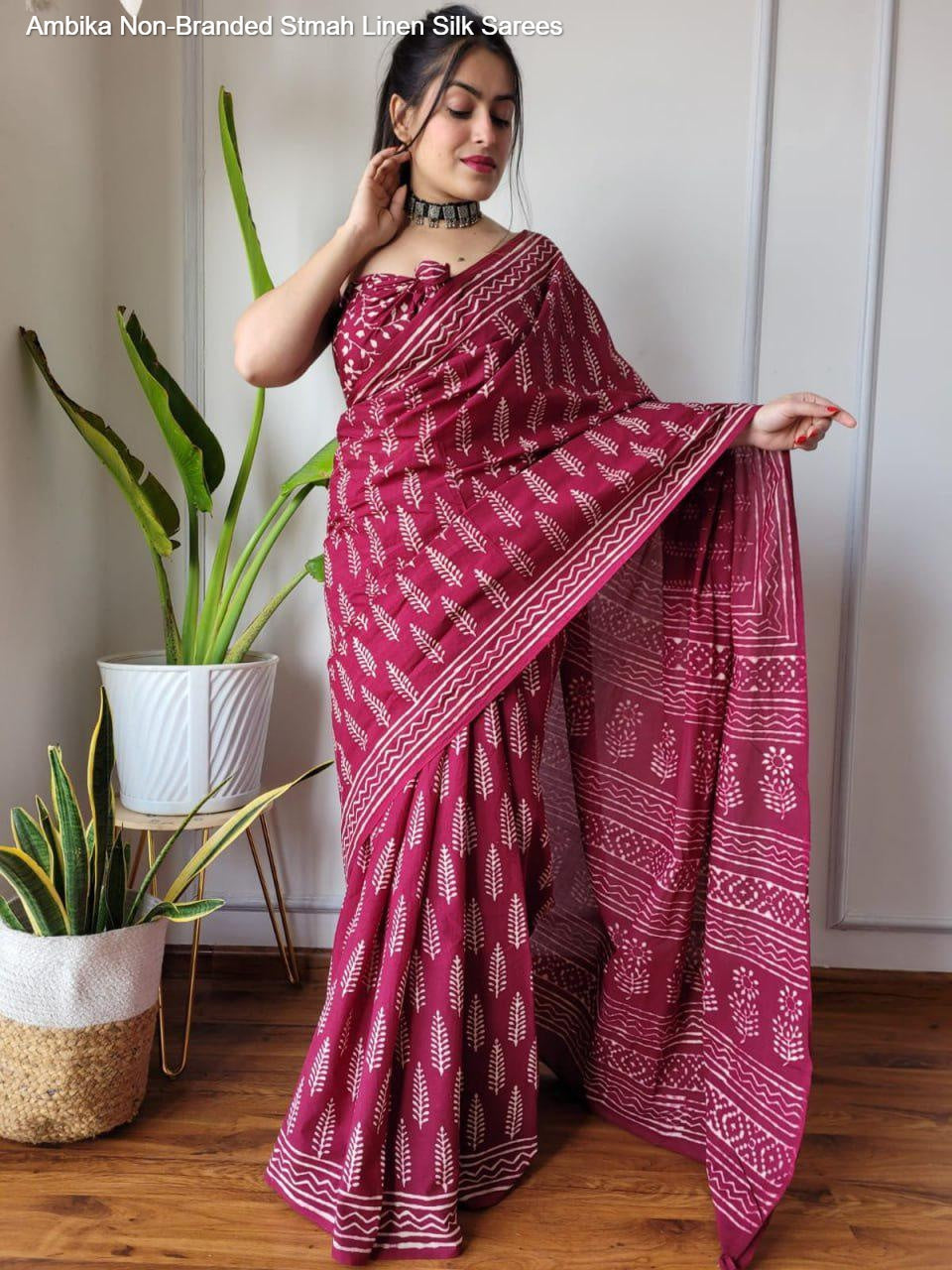 Ambika Non-Branded Stmah Linen Silk Sarees