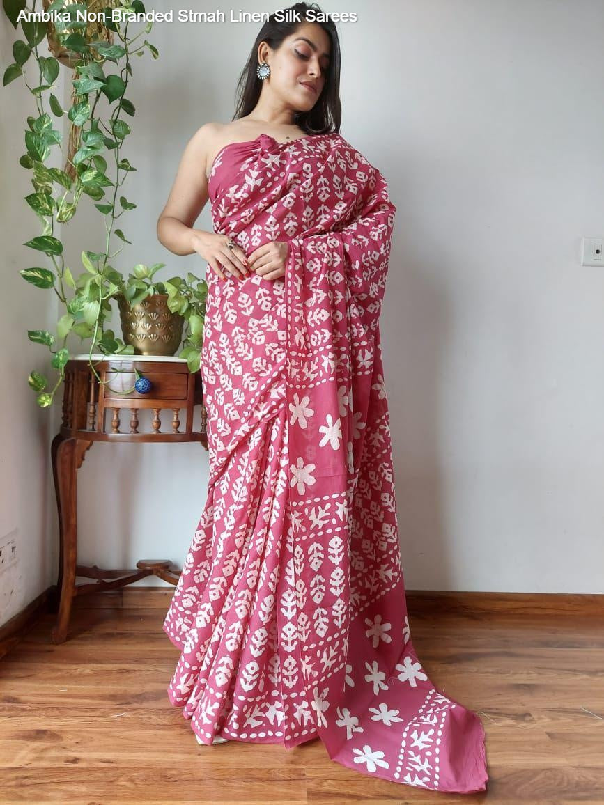 Ambika Non-Branded Stmah Linen Silk Sarees