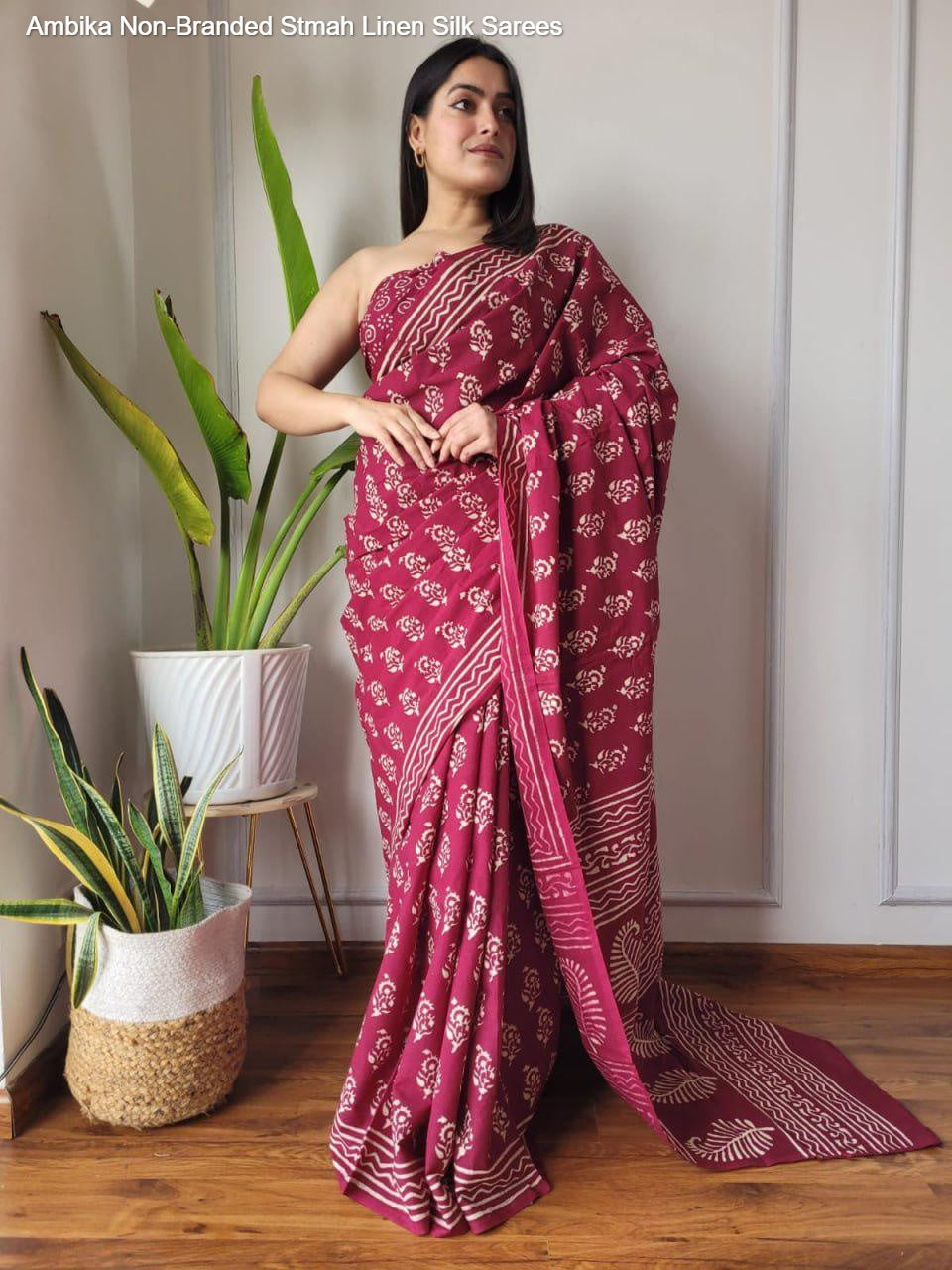 Ambika Non-Branded Stmah Linen Silk Sarees