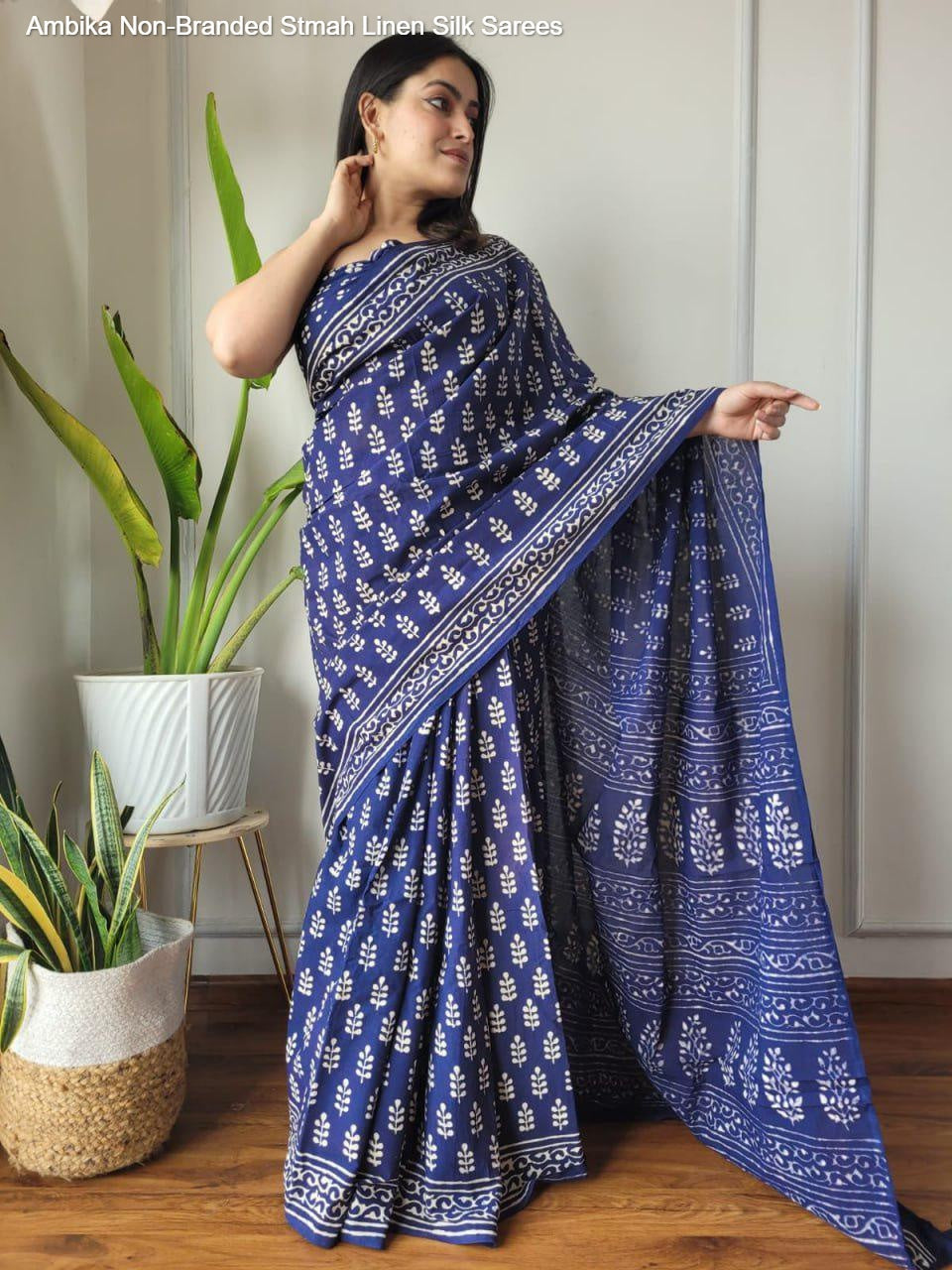 Ambika Non-Branded Stmah Linen Silk Sarees