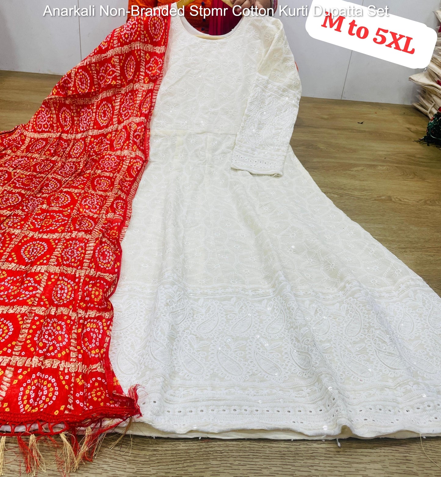 Anarkali Non-Branded Stpmr Cotton Kurti Dupatta Set