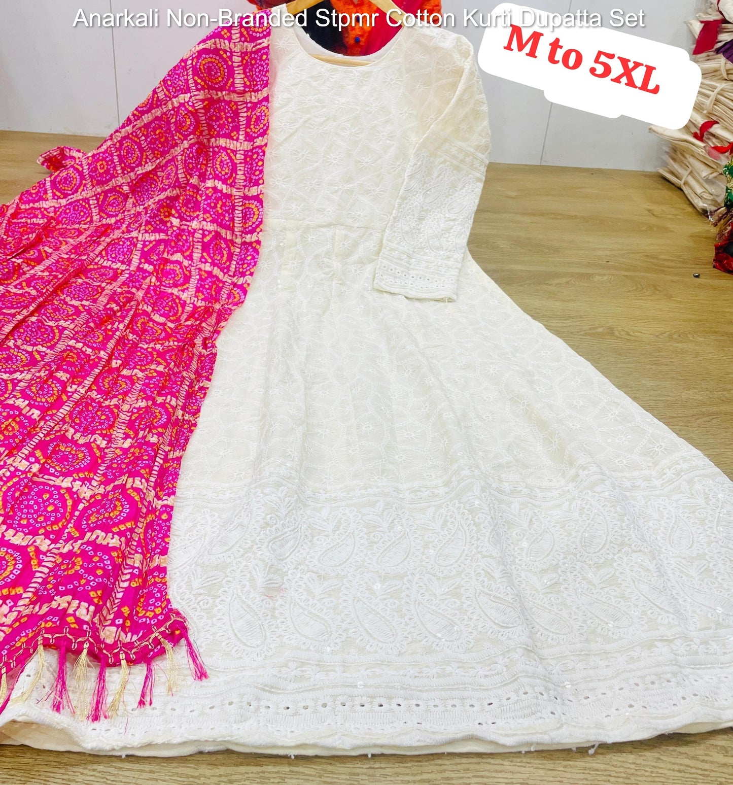 Anarkali Non-Branded Stpmr Cotton Kurti Dupatta Set