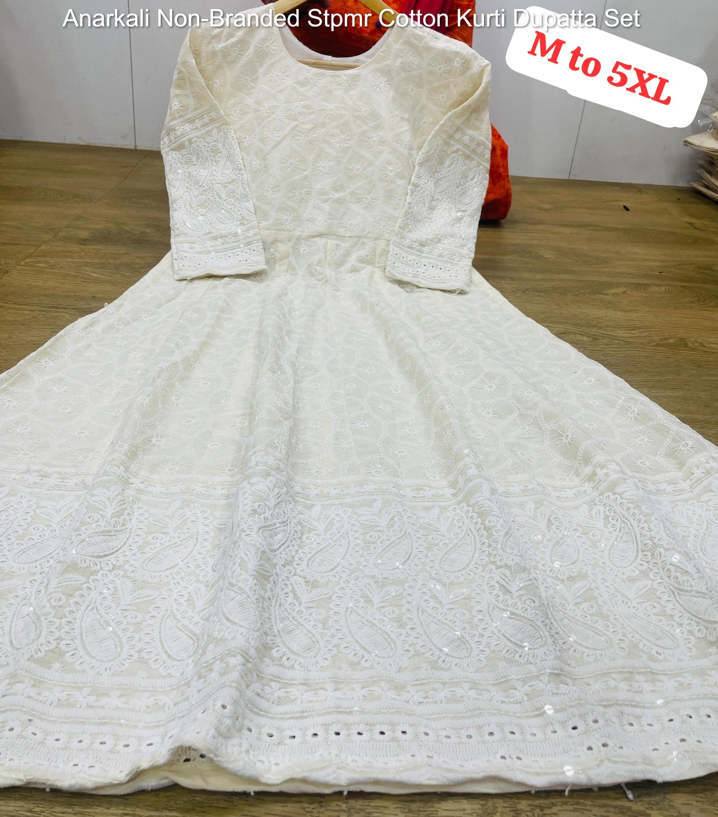 Anarkali Non-Branded Stpmr Cotton Kurti Dupatta Set