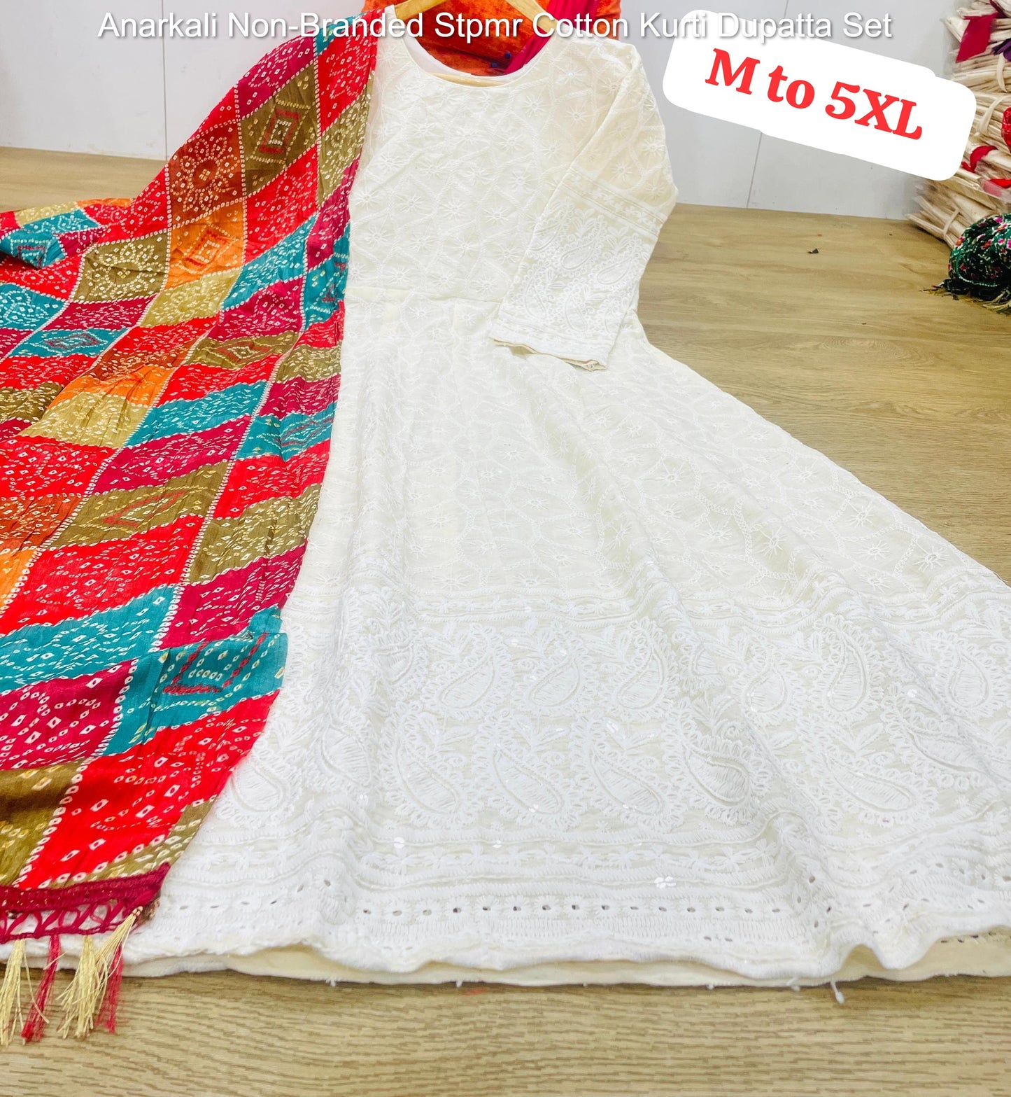 Anarkali Non-Branded Stpmr Cotton Kurti Dupatta Set