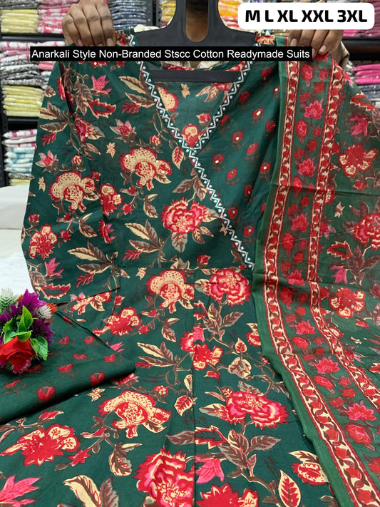 Anarkali Style Non-Branded Stscc Cotton Readymade Suits