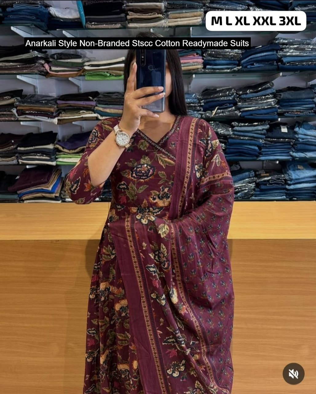 Anarkali Style Non-Branded Stscc Cotton Readymade Suits