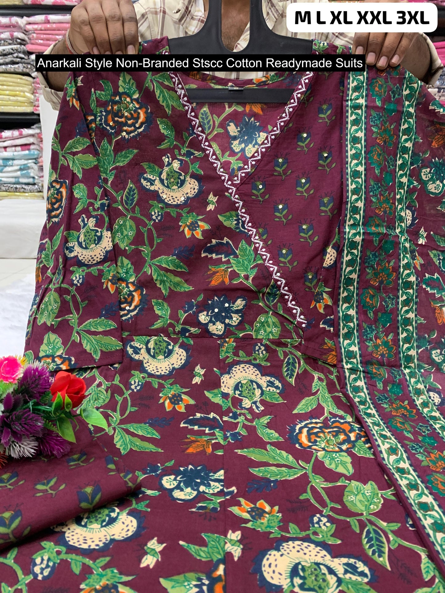 Anarkali Style Non-Branded Stscc Cotton Readymade Suits