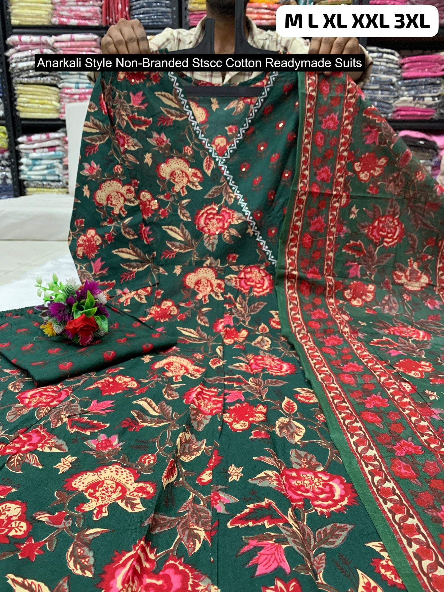 Anarkali Style Non-Branded Stscc Cotton Readymade Suits