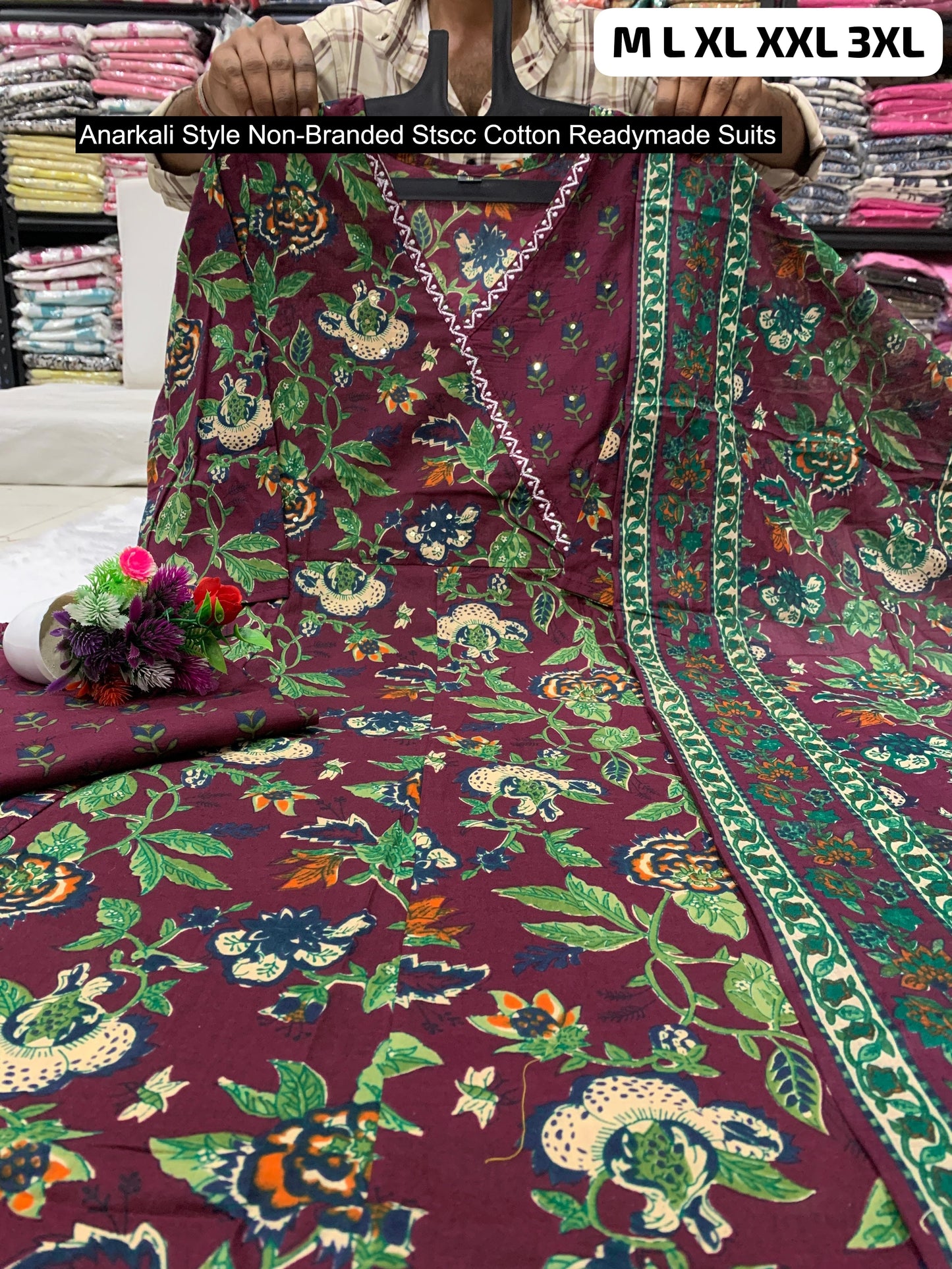 Anarkali Style Non-Branded Stscc Cotton Readymade Suits