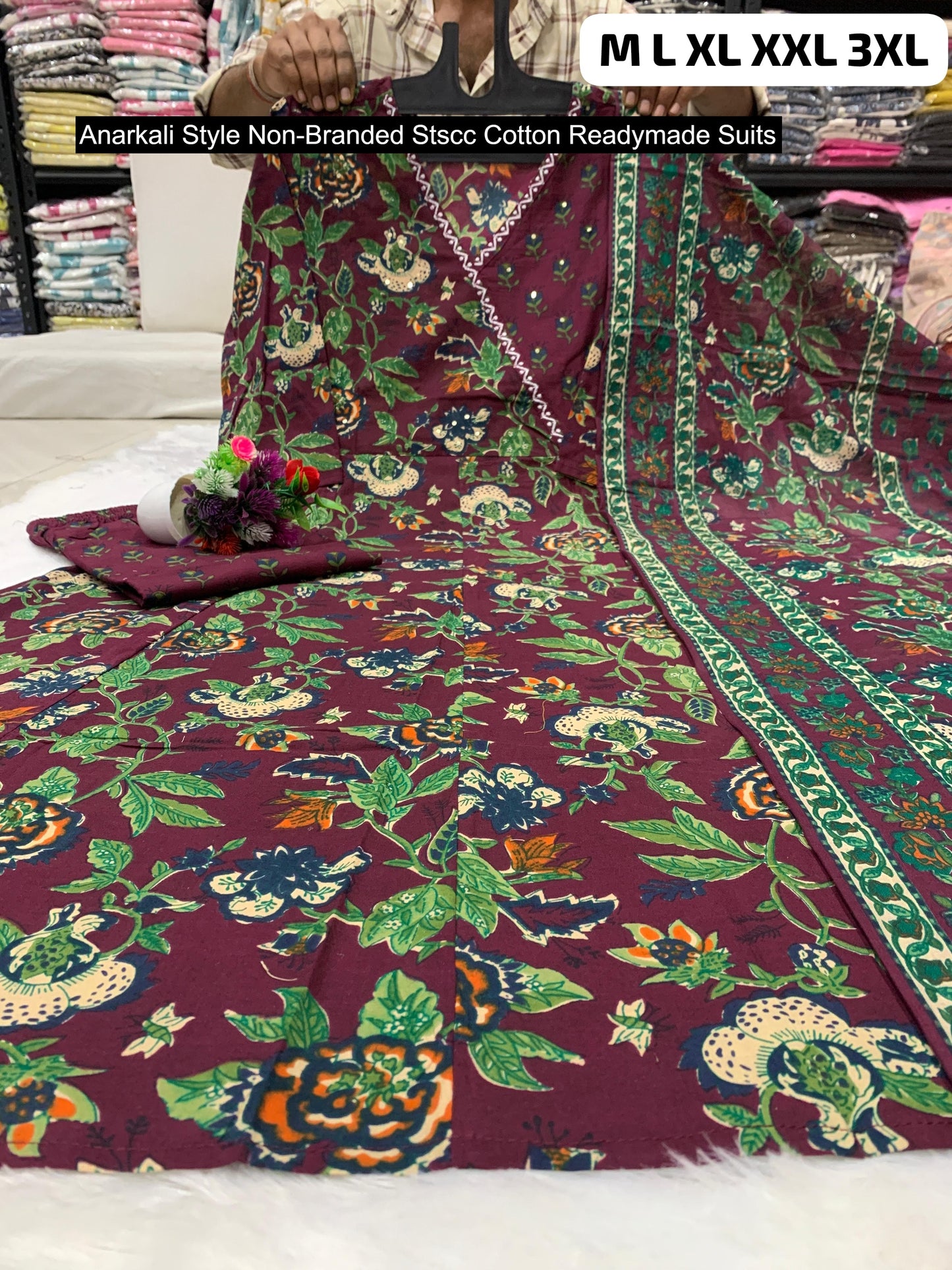 Anarkali Style Non-Branded Stscc Cotton Readymade Suits