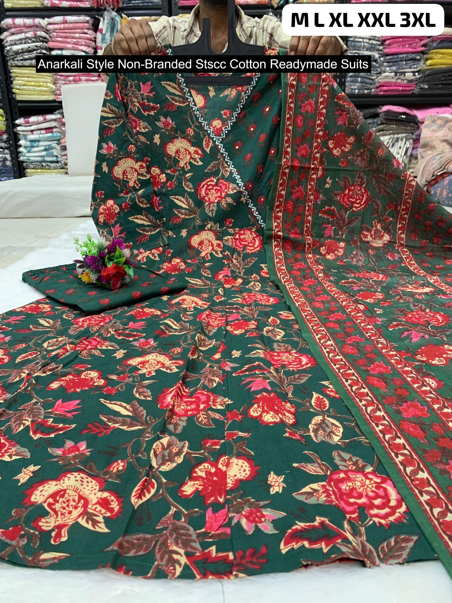 Anarkali Style Non-Branded Stscc Cotton Readymade Suits