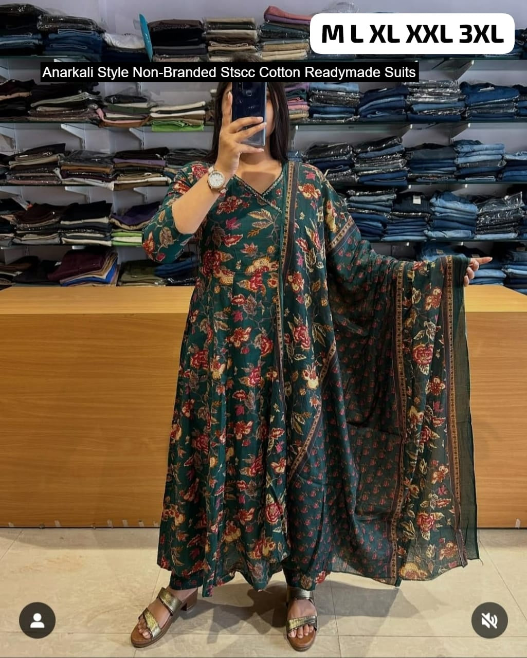 Anarkali Style Non-Branded Stscc Cotton Readymade Suits