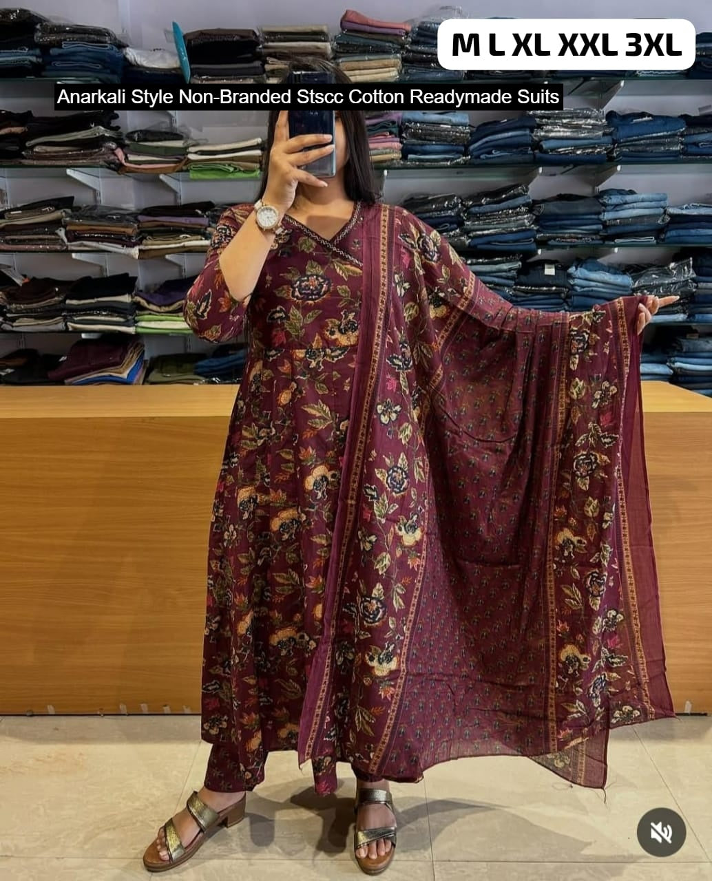 Anarkali Style Non-Branded Stscc Cotton Readymade Suits