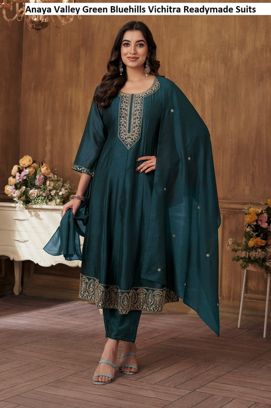 Anaya Valley Green Bluehills Vichitra Readymade Suits