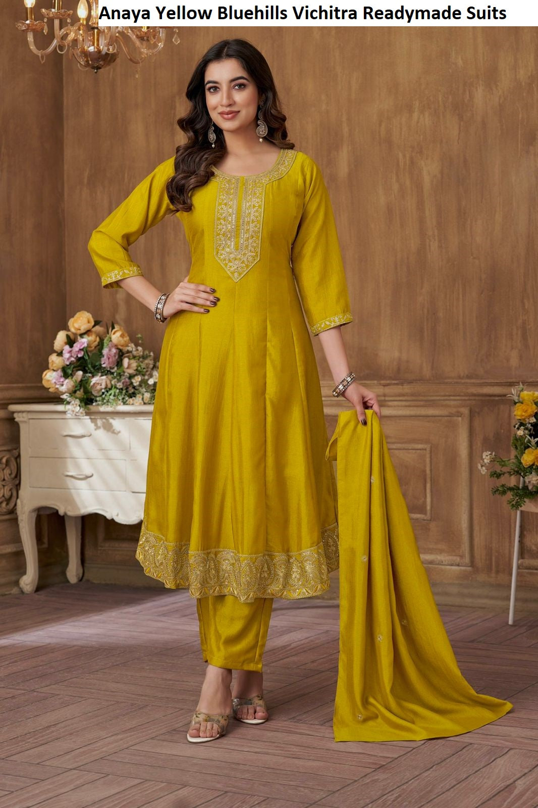 Anaya Yellow Bluehills Vichitra Readymade Suits