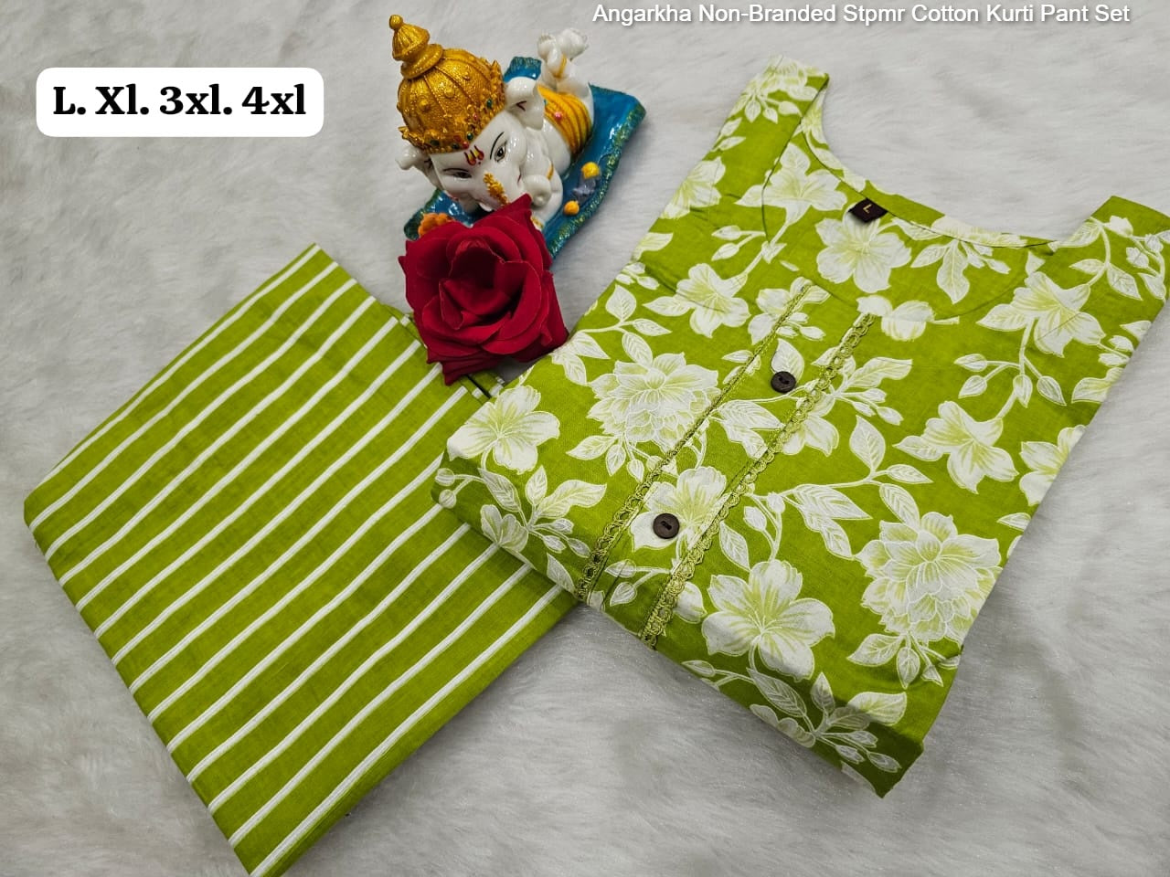 Angarkha Non-Branded Stpmr Cotton Kurti Pant Set