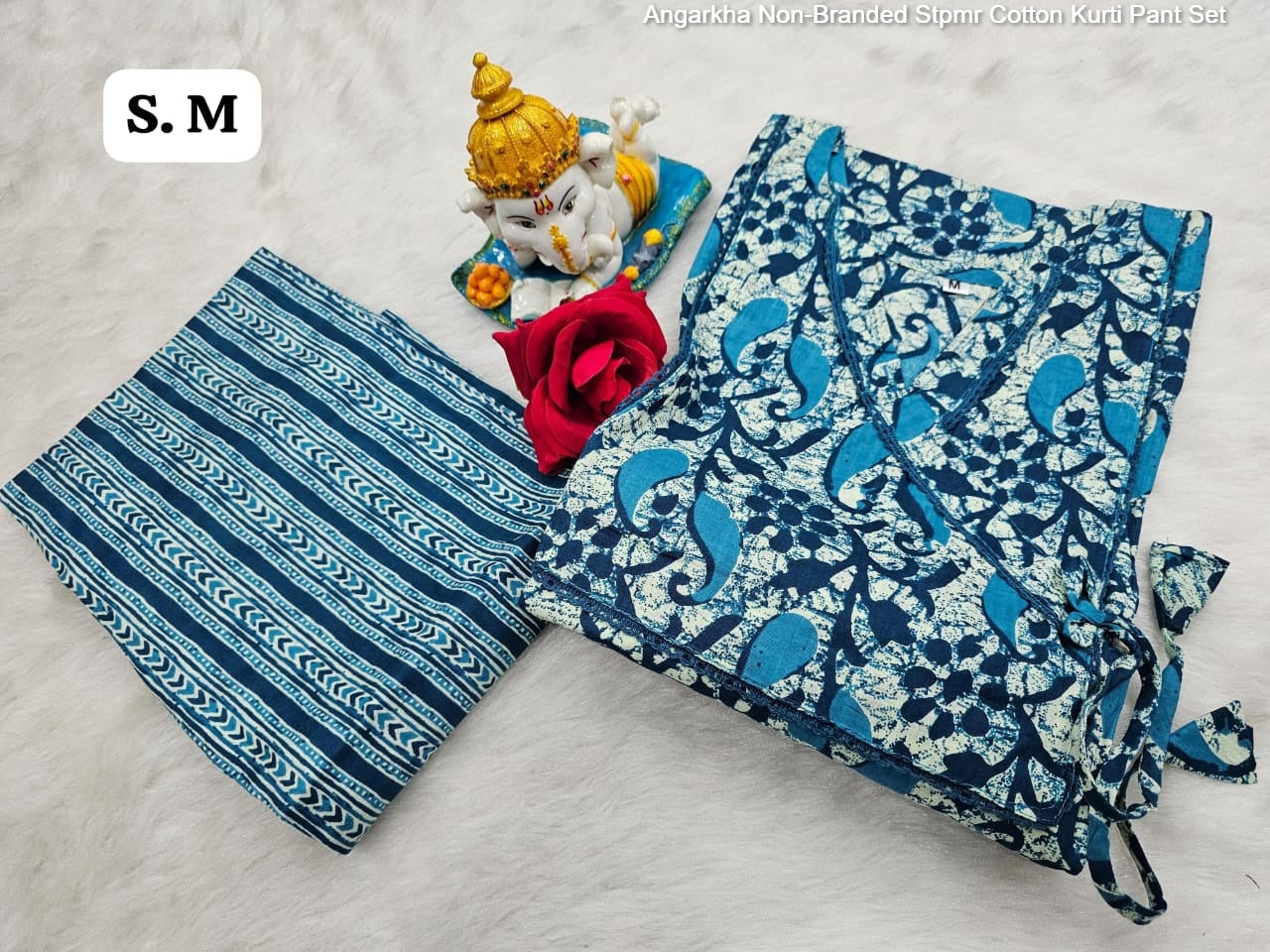 Angarkha Non-Branded Stpmr Cotton Kurti Pant Set