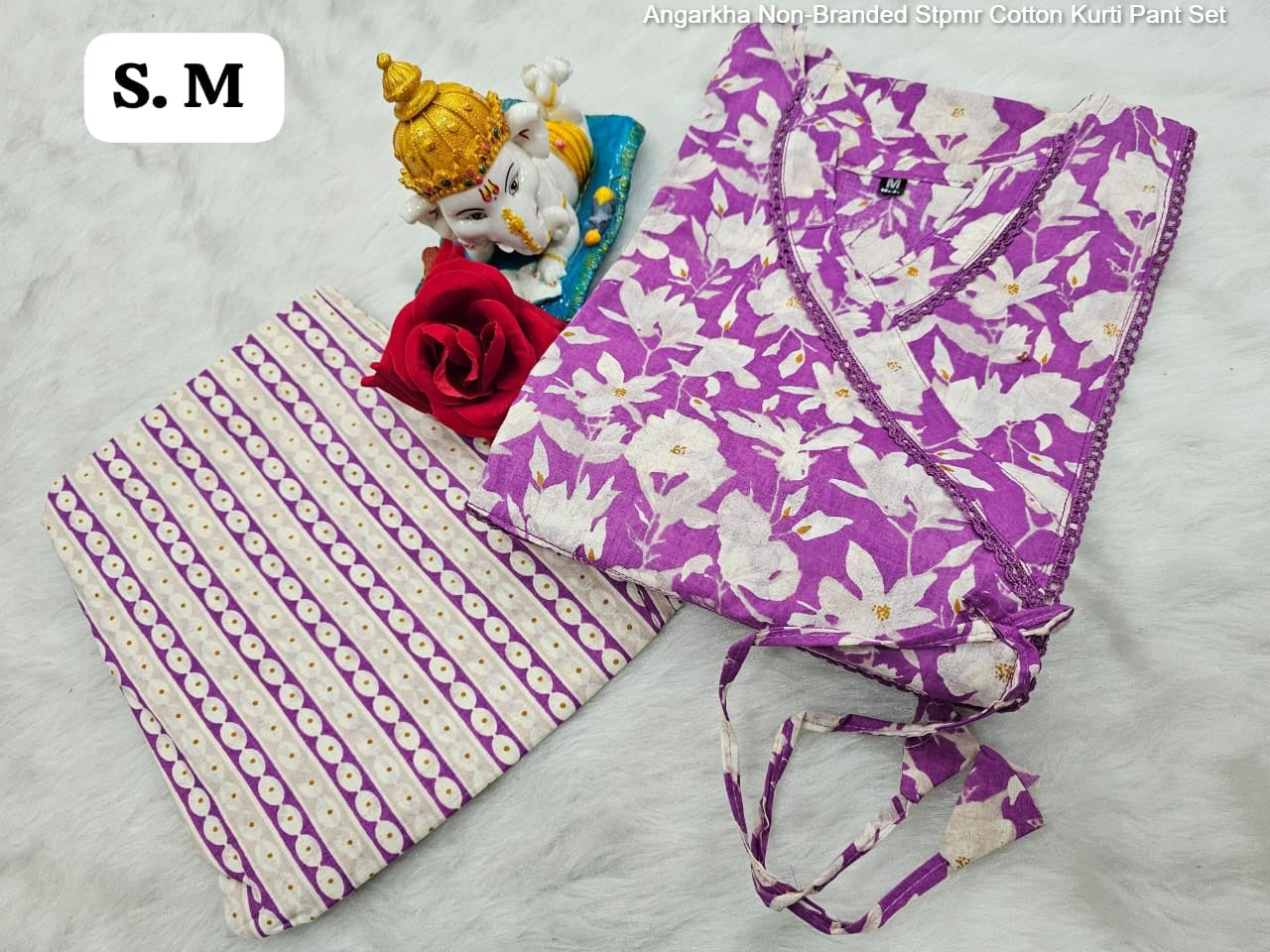 Angarkha Non-Branded Stpmr Cotton Kurti Pant Set