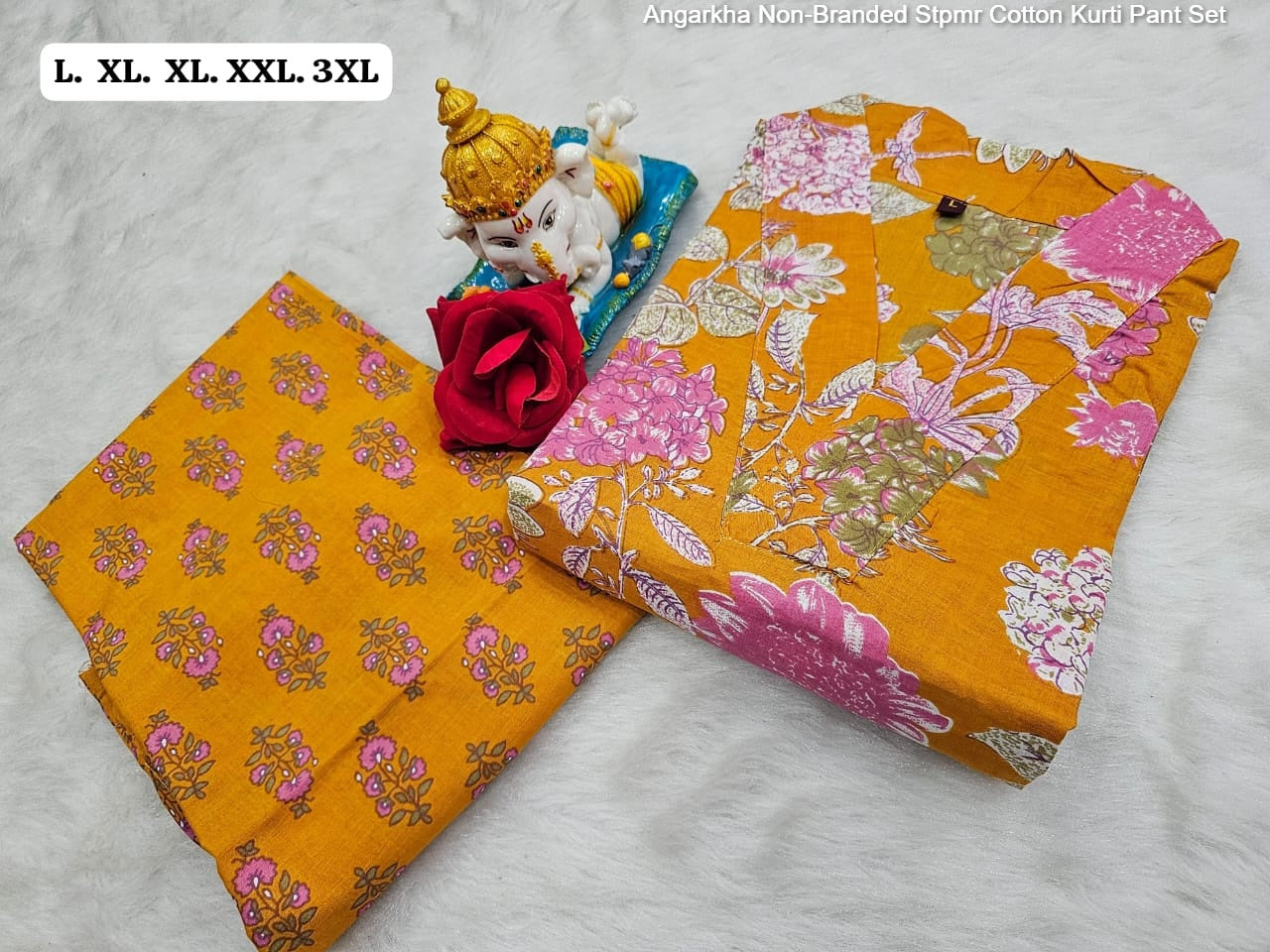 Angarkha Non-Branded Stpmr Cotton Kurti Pant Set