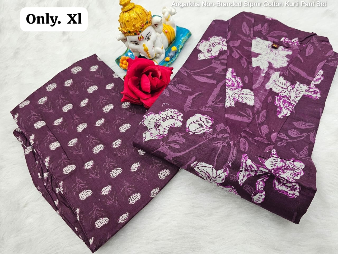 Angarkha Non-Branded Stpmr Cotton Kurti Pant Set