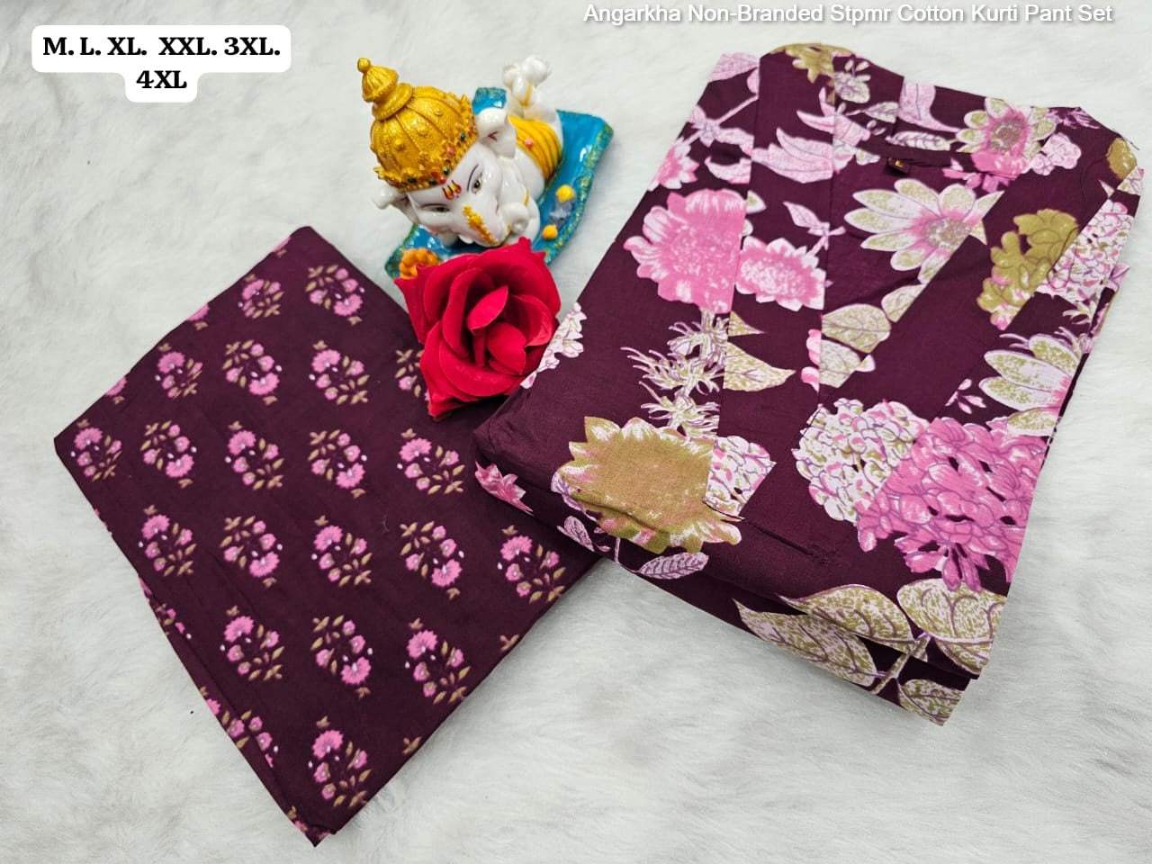 Angarkha Non-Branded Stpmr Cotton Kurti Pant Set