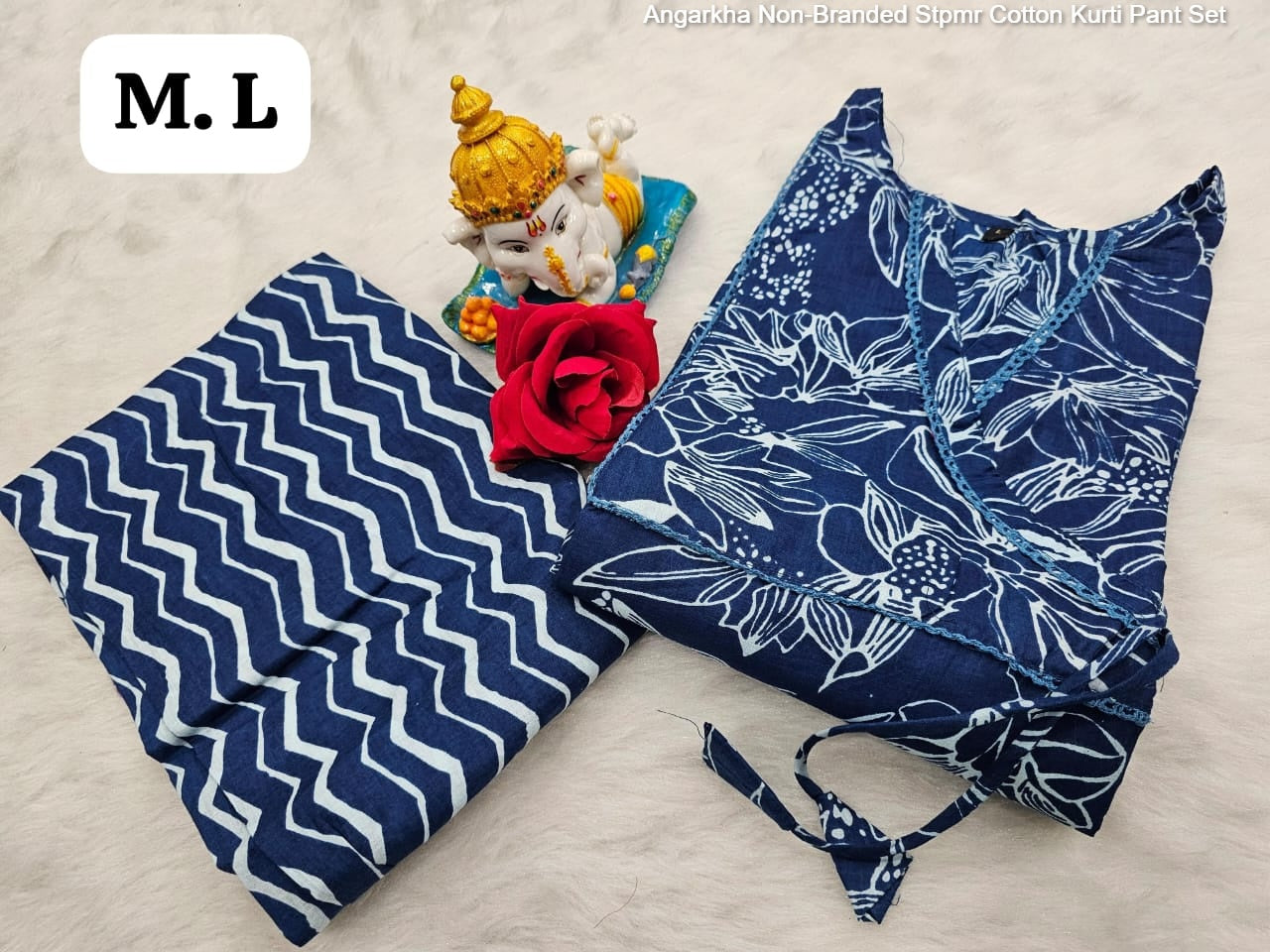 Angarkha Non-Branded Stpmr Cotton Kurti Pant Set