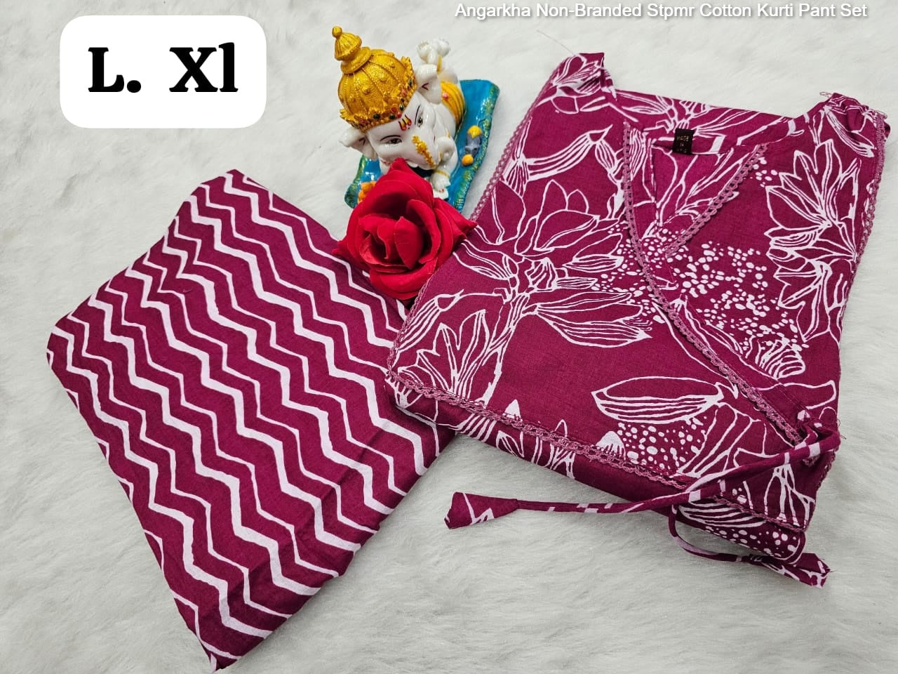 Angarkha Non-Branded Stpmr Cotton Kurti Pant Set