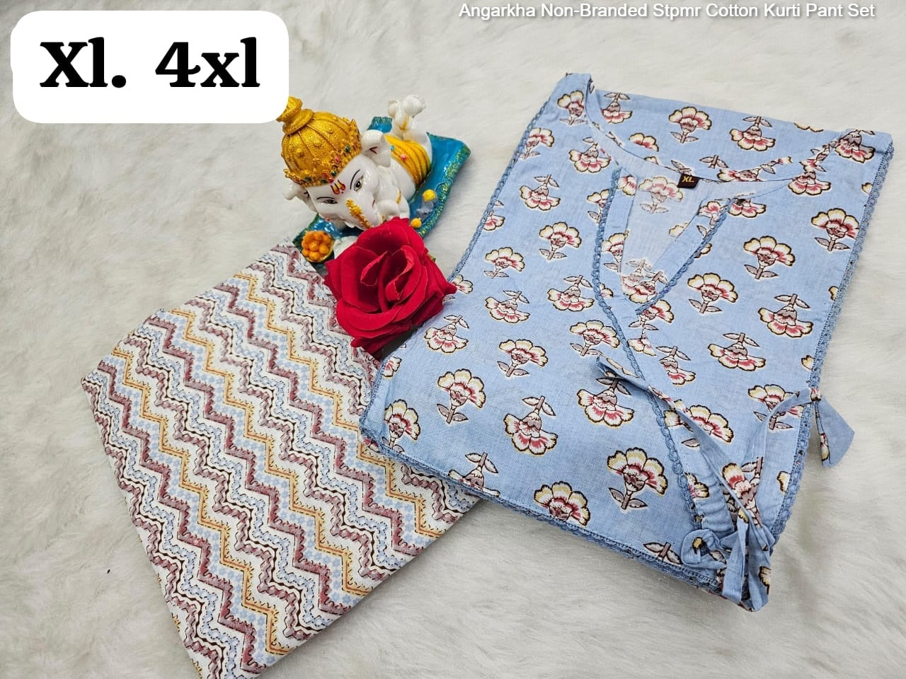 Angarkha Non-Branded Stpmr Cotton Kurti Pant Set