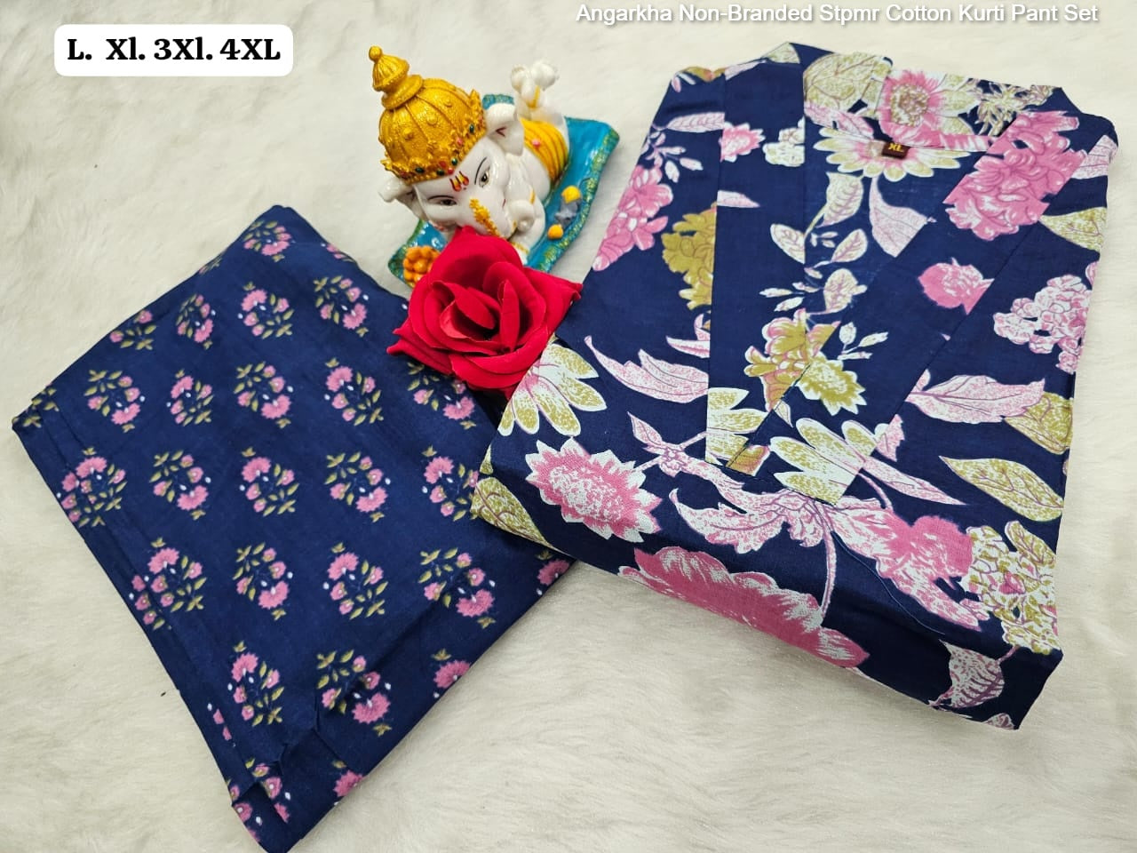 Angarkha Non-Branded Stpmr Cotton Kurti Pant Set