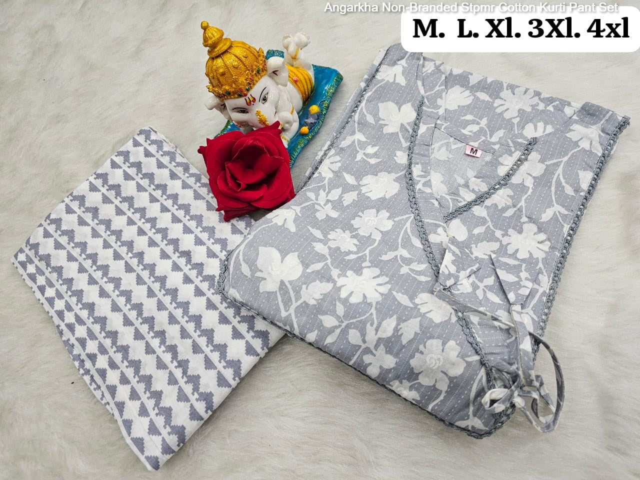 Angarkha Non-Branded Stpmr Cotton Kurti Pant Set