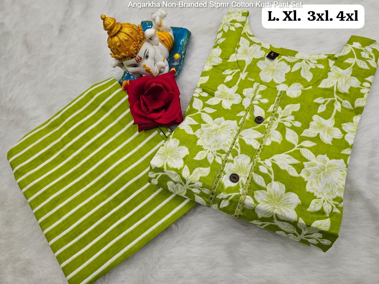 Angarkha Non-Branded Stpmr Cotton Kurti Pant Set