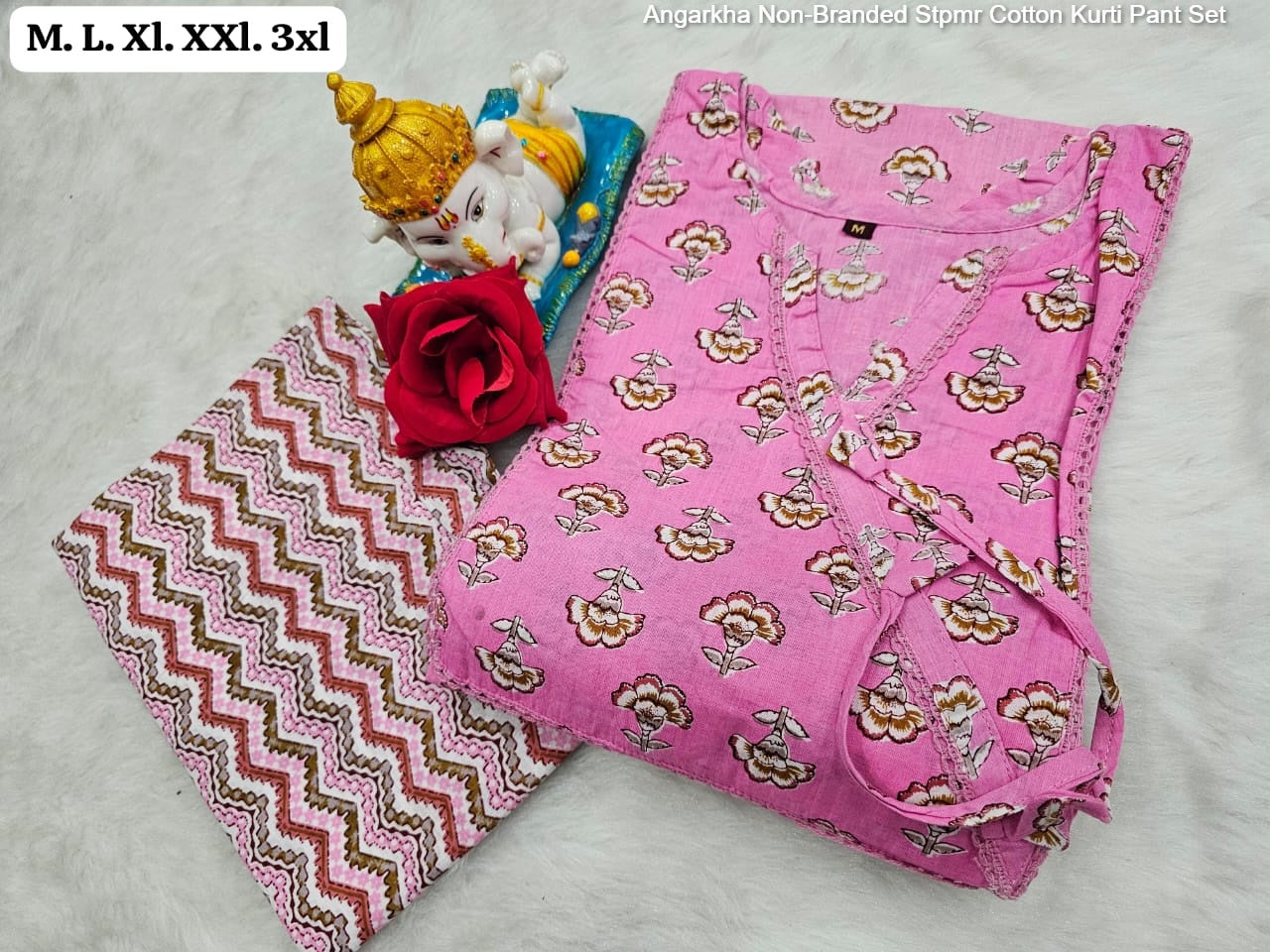 Angarkha Non-Branded Stpmr Cotton Kurti Pant Set