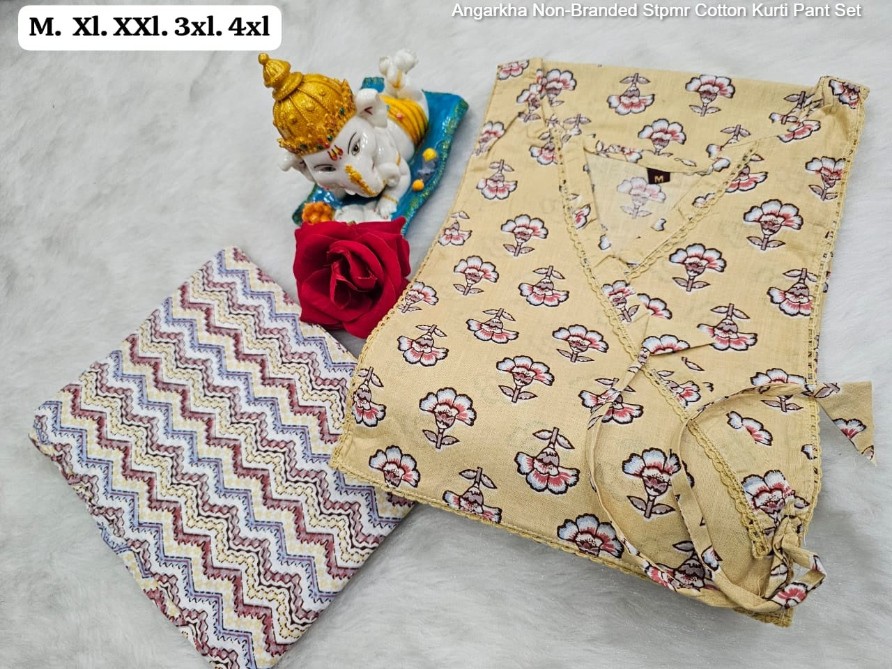 Angarkha Non-Branded Stpmr Cotton Kurti Pant Set