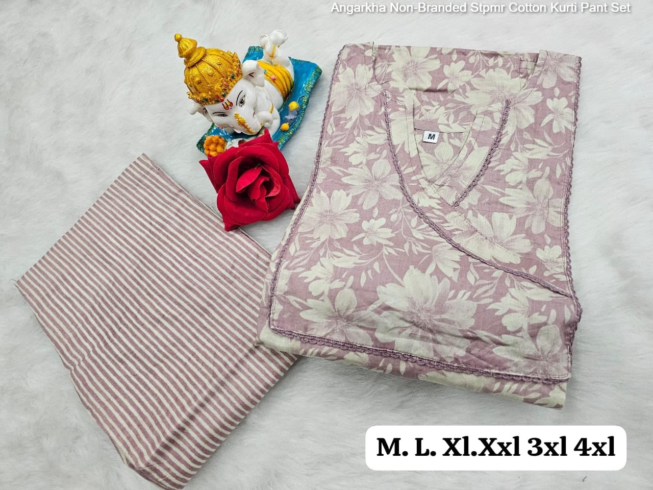 Angarkha Non-Branded Stpmr Cotton Kurti Pant Set