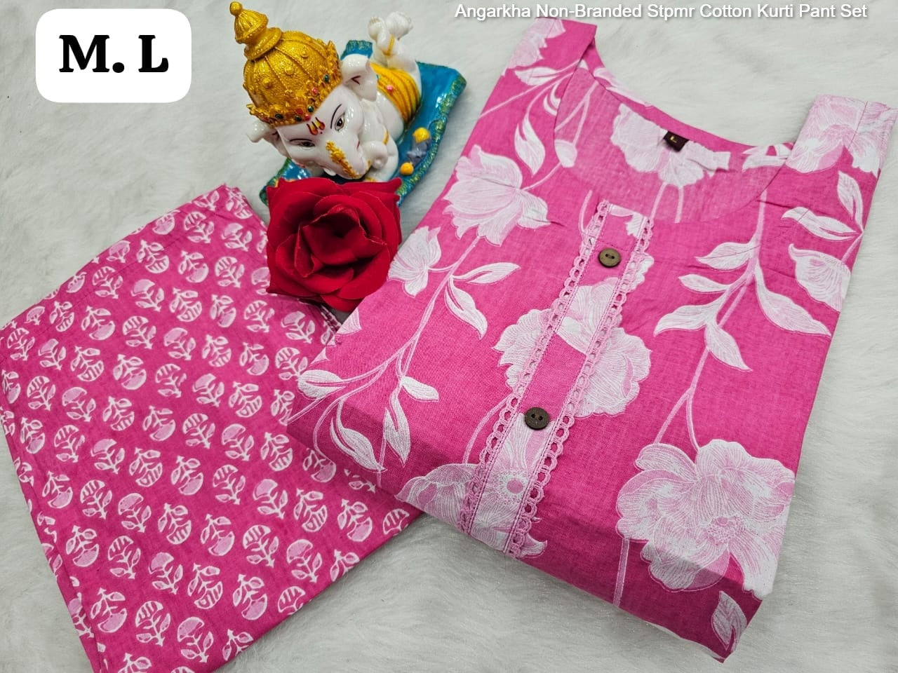 Angarkha Non-Branded Stpmr Cotton Kurti Pant Set