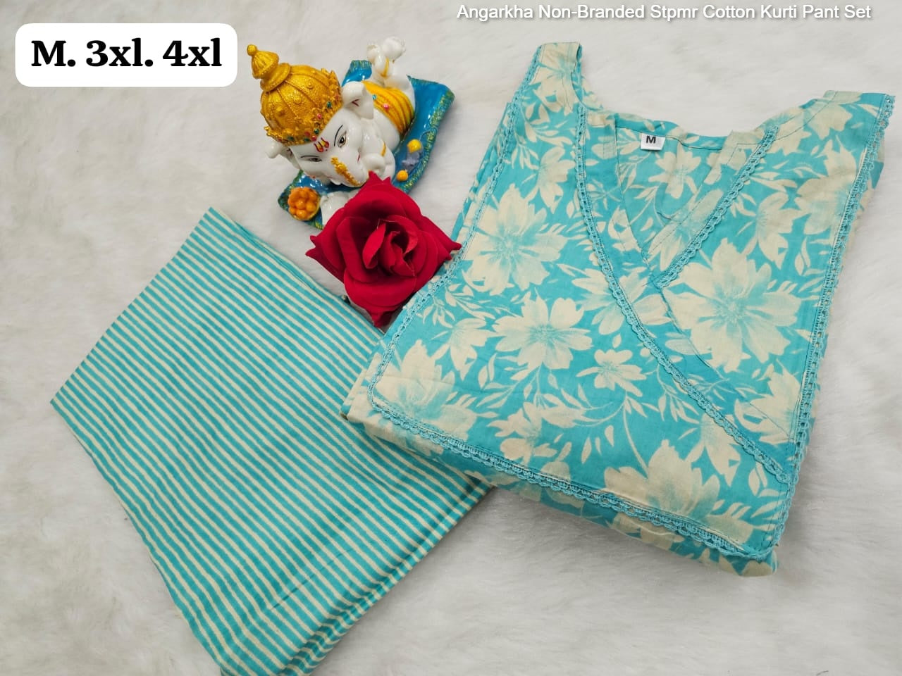 Angarkha Non-Branded Stpmr Cotton Kurti Pant Set