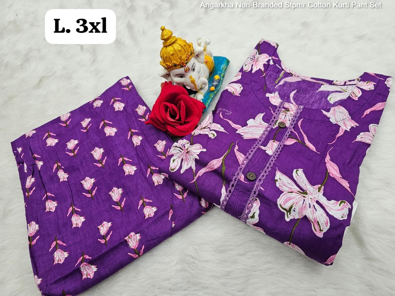 Angarkha Non-Branded Stpmr Cotton Kurti Pant Set